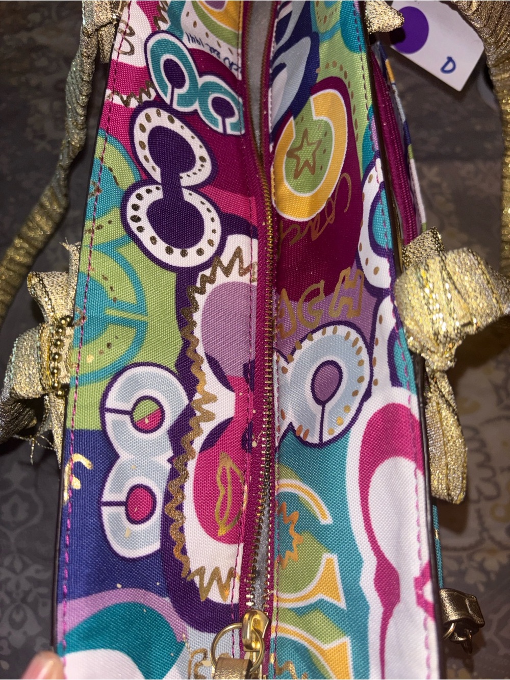 Coach Poppy -F19423 Multicolor Graphic Print Tote /Gold Accents/crossbody strap - Picture 16 of 17
